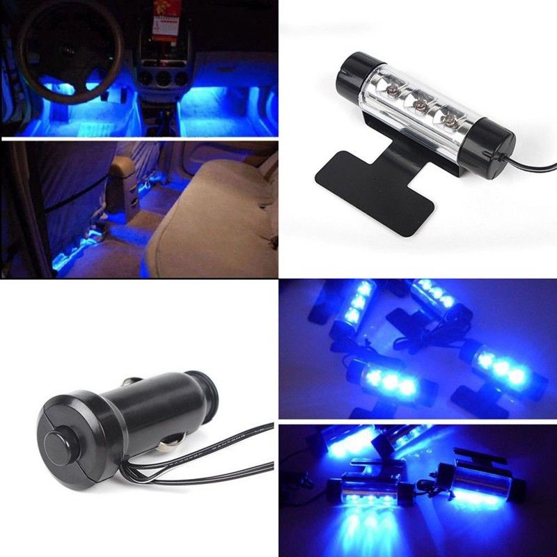 Set 4 Đèn LED 3 Bóng 12V Ánh Sáng Xanh Trang Trí Nội Thất Xe Hơi