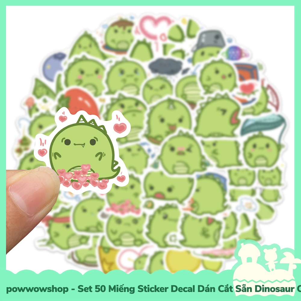 [Sẵn VN - Hỏa Tốc] Set 50 Miếng Sticker Decal Cắt Sẵn DIY Dán Trang Trí Vật Dụng Mẫu Dinosaur Cactus