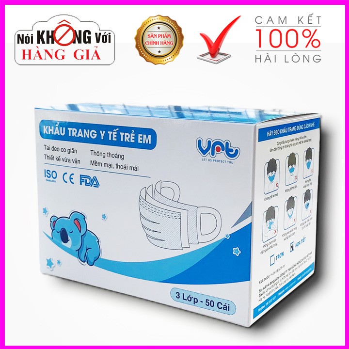 Khẩu trang y tế trẻ em 3 lớp kháng khuẩn VRT túi 10 cái