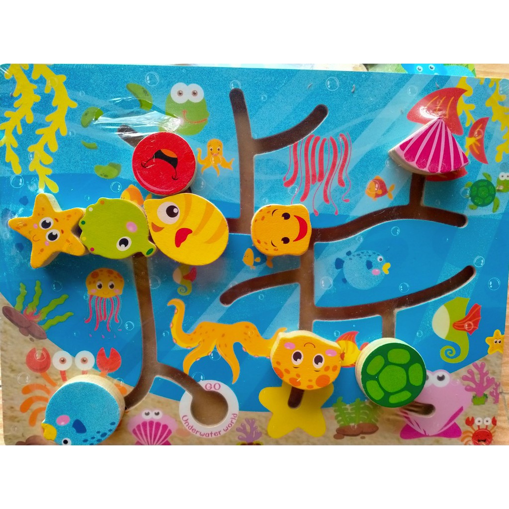 Bảng mê cung ghép tranh phát triển tư duy nhiều chủ đề: động vật, toán học, phương tiện giao thông, sinh vật biển