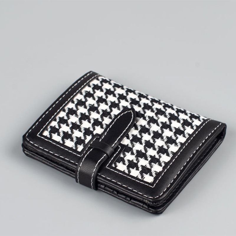 KAITIFEI Ví nữ nhỏ gọn Houndstooth cầm tay mini ngắn gập đẹp thời trang dễ thương cao cấp da giá rẻ nhiều ngăn