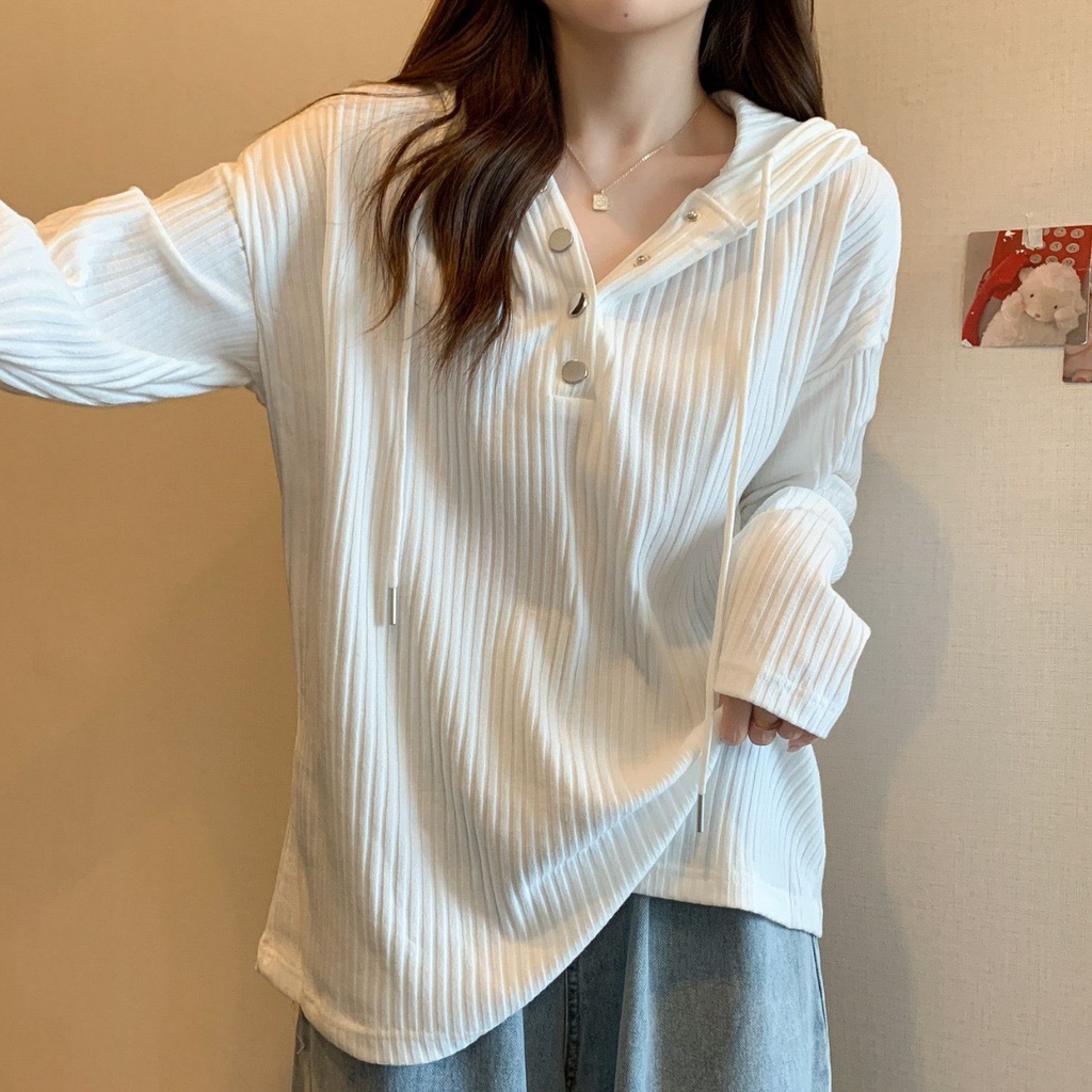 Áo Hoodie Nữ Mỏng Vải Nhung Dài Tay Cúc Bấm form dưới 60kg mặc đẹp