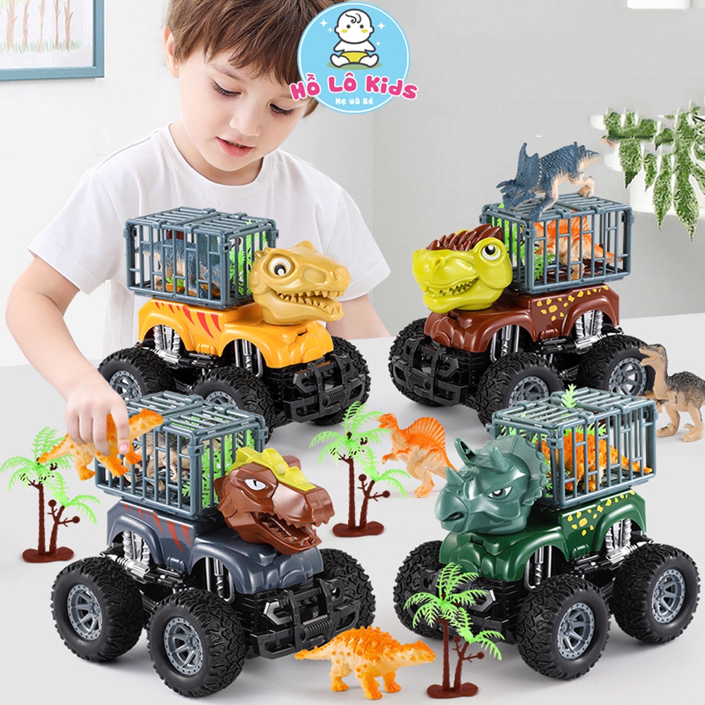 Đồ chơi mô hình xe khủng long chở thú, xe tải khủng long chạy đà cho bé Hồ Lô Kids