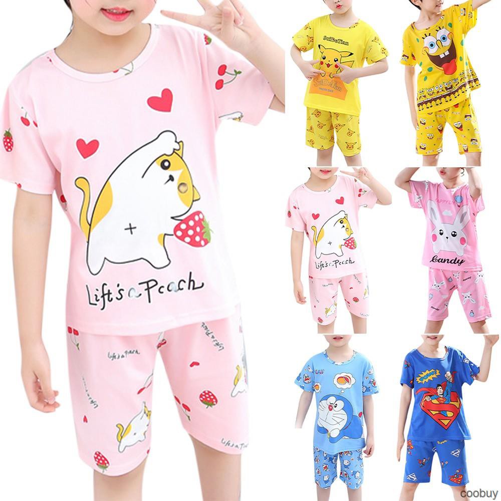 Bộ Đồ Ngủ Pijama Ngắn Tay Bé Trai Bộ Quần áo In Hoạt Hình Thoải Mái Cho Bé Từ 1-10 Tuổi