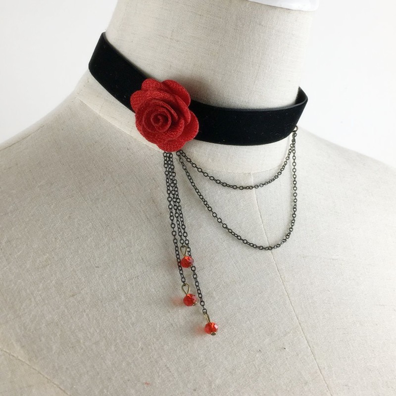 Vòng cổ nữ choker nỉ nhung hoa hồng nữ tính