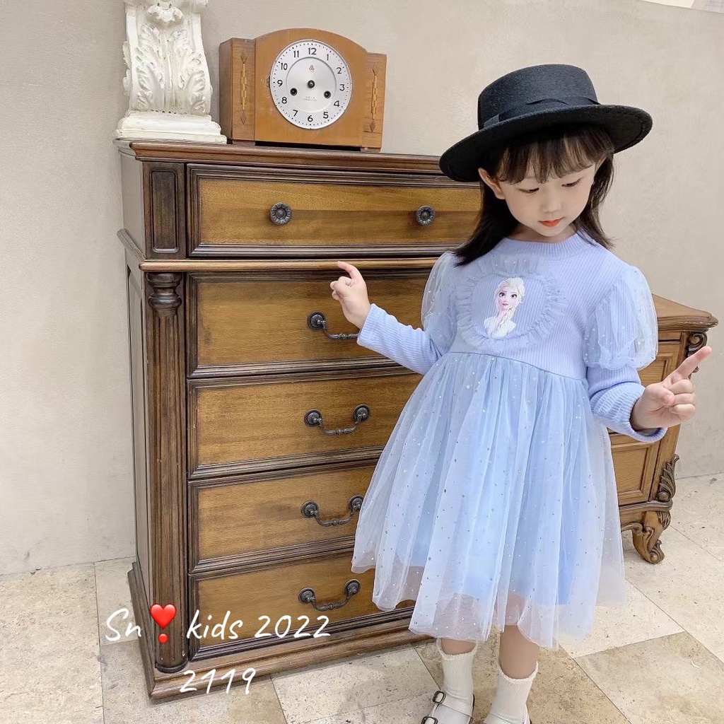 Váy elsa dài tay công chúa cho bé gái 8-20kg