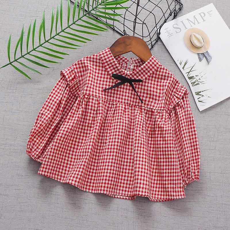 Bộ áo ca rô tay dài và quần dài phong cách Hàn Quốc dành cho bé gái