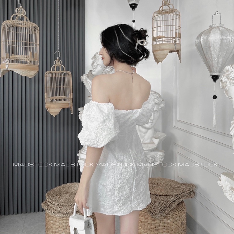 Váy-đầm cúp ngực *ayata* vải gấm hoa dày dặn tay bồng