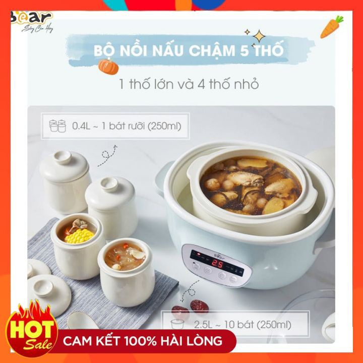 Nồi Nấu Cháo Chậm, Nồi Nấu Chậm 2.5L, Nồi Nấu Đa Năng Kèm Lồng Hấp, Bảo Hành 18 Tháng