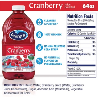 Nước Ép Nam Việt Quất Làm Cocktail Ocean Spray Cranberry Juice Cocktail Chai 1.89 L (64 Fl. Oz.) - USA