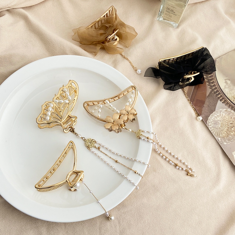 Kẹp tóc iF YOU bằng kim loại hình bướm phối ngọc trai thời trang cho nữ