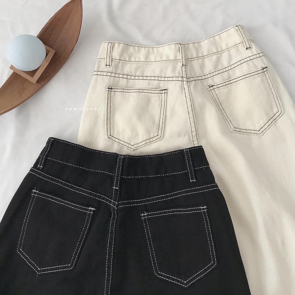 Quần Jeans Nữ Ống Đứng JEM CLOSET Cá Tính Quần Bò Ống Rộng JEON Chỉ Viền Style Năng Động Có Ba Màu Be Trắng Đen 2729