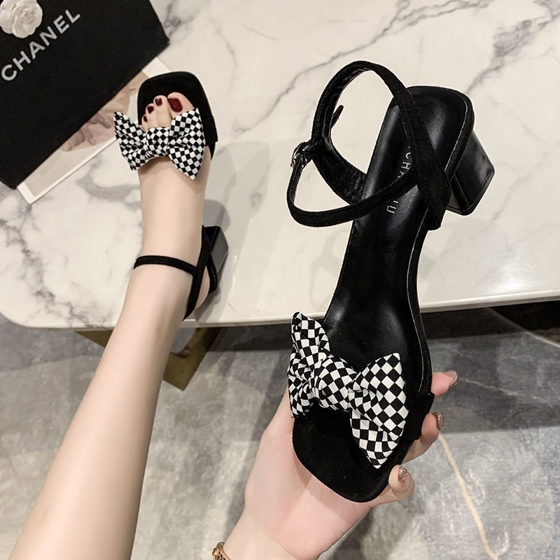 Giày Sandal Cao Gót Đế Dày Đính Nơ Phong Cách Thời Trang Hàn Quốc Có Size Lớn 35-42 Dành Cho Nữ 41