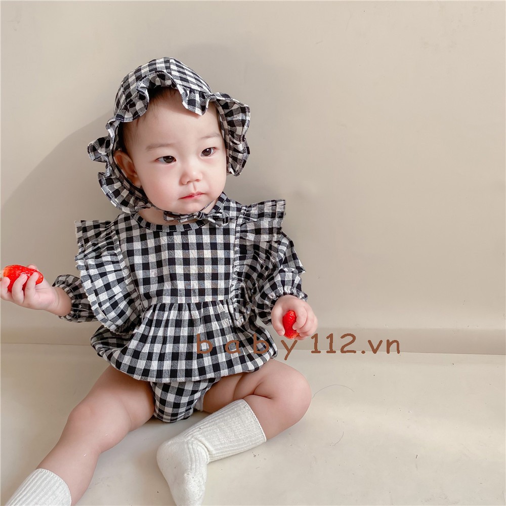 Áo liền quần dài tay bé gái sơ sinh kèm mũ, bodysuit dài tay  bé gái sơ sinh kèm mũ, 3 tháng, 6 tháng, 1 tuổi, 2 tuôi