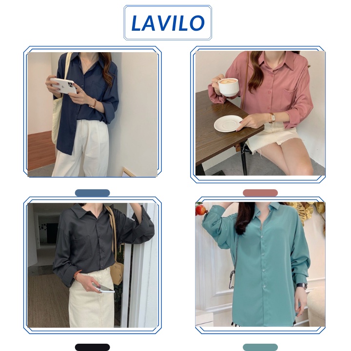 Áo sơ mi nữ form rộng dài tay kiểu công sở đẹp LAVILO ASM05