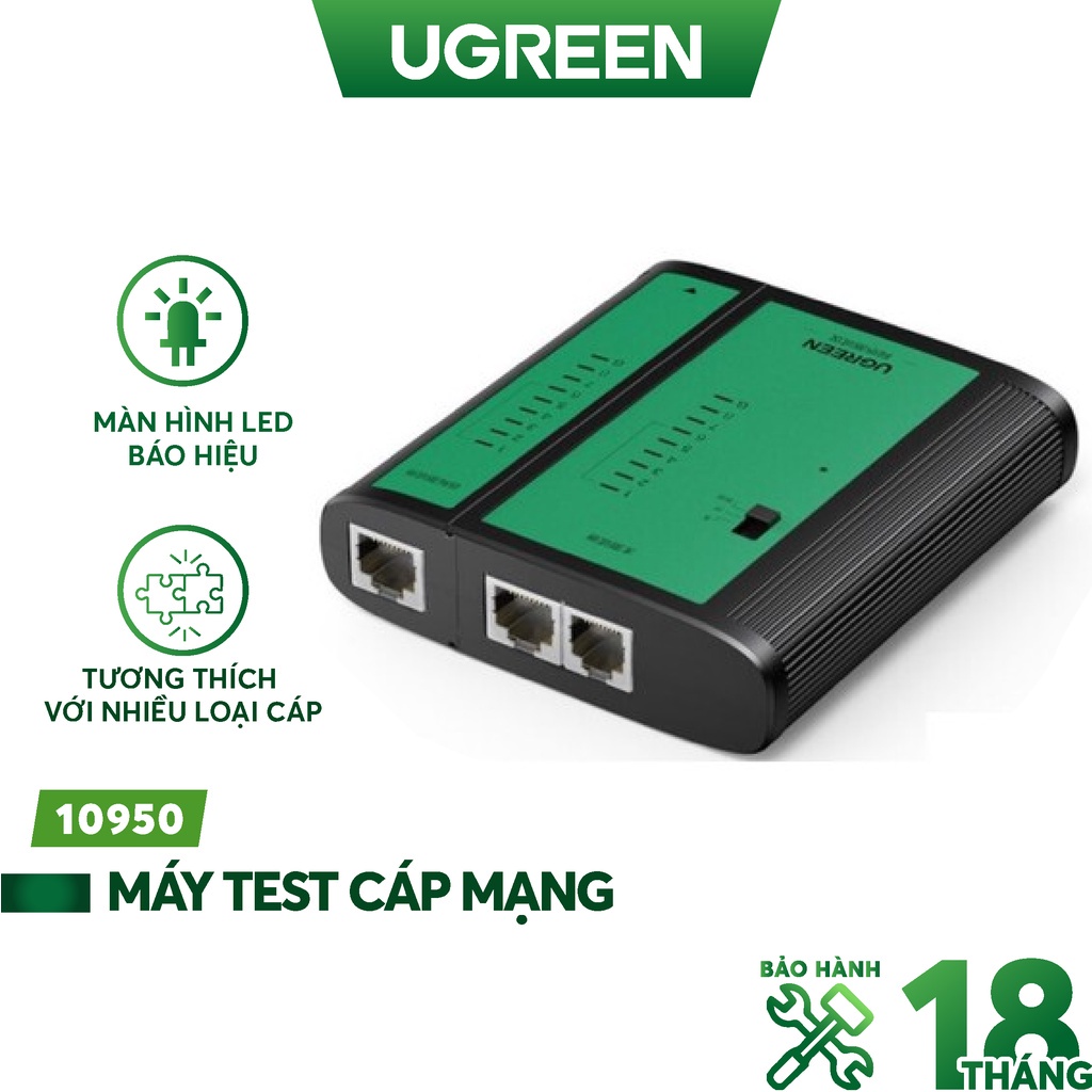 Bộ Test Cáp mạng RJ45 Ugreen 10950 Chính hãng NW167 (RJ45+RJ11+Pin) có đèn LED