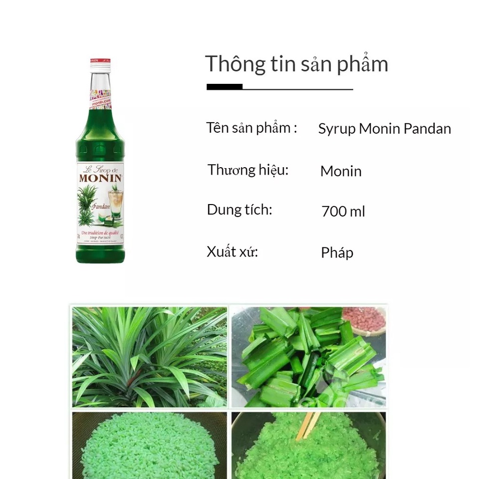(HỎA TỐC) Siro Monin lá dứa (Pandan syrup) - chai 700ml