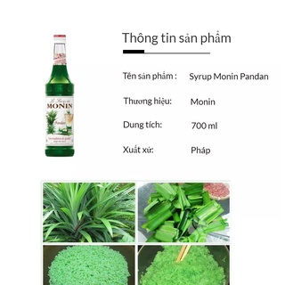 (HỎA TỐC) Siro Monin lá dứa (Pandan syrup) - chai 700ml