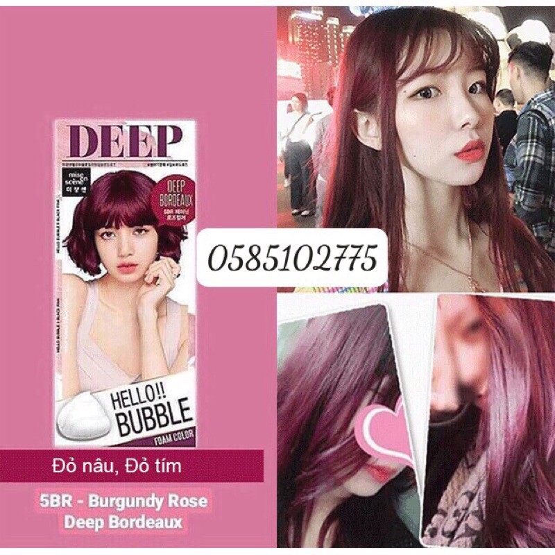 [SẴN_MÀU ĐỎ TÍM, ĐỎ RƯỢU 5BR] Thuốc Nhuộm Tóc Blackpink Hello Bubble màu Deep Bordeaux Rose 5BR Hàn Quốc Chính Hãng