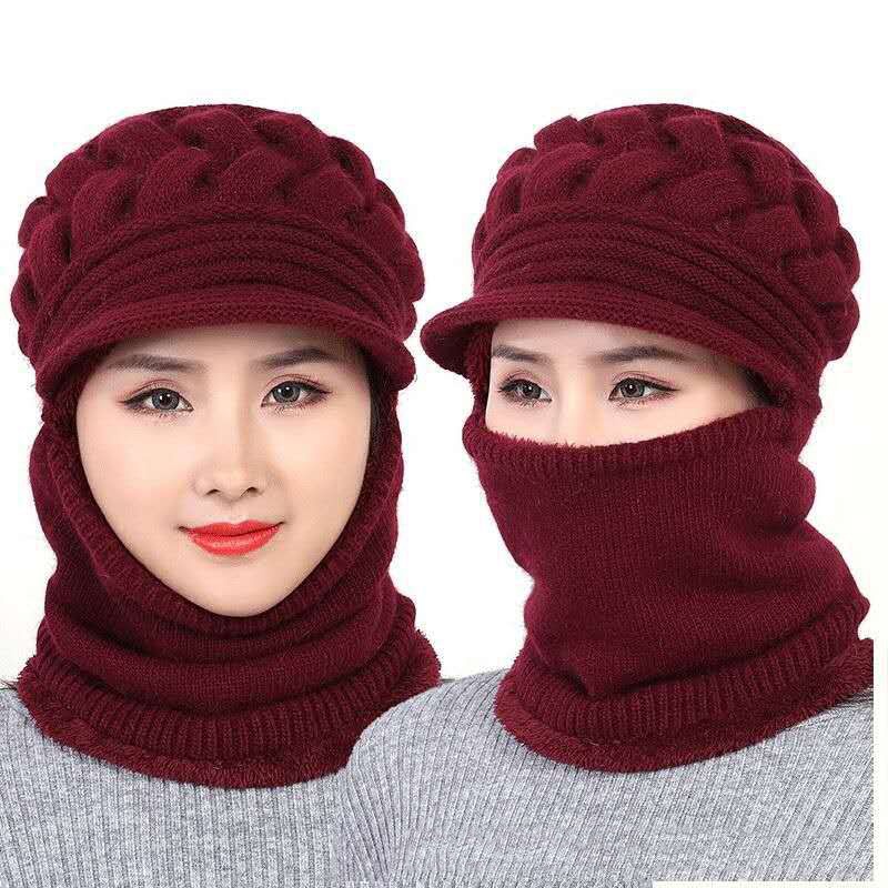 Mũ len nam nữ kèm khăn quàng cổ YONA nón len lưỡi trai trùm đầu mùa đông thời trang unisex trẻ trung năng động