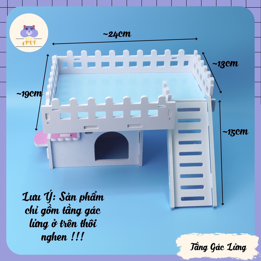 [TẶNG STICKER CUTE TRANG TRÍ] Tầng gác lửng - Nhà Ngủ Gỗ cho Hamster - Gỗ dày cứng cáp