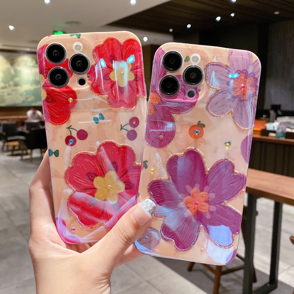 Ốp Điện Thoại Họa Tiết Hoa Tím / Đỏ Thời Trang Chống Sốc Cho iPhone 14 / 13 / 12 / 11 / X / 8P / 7