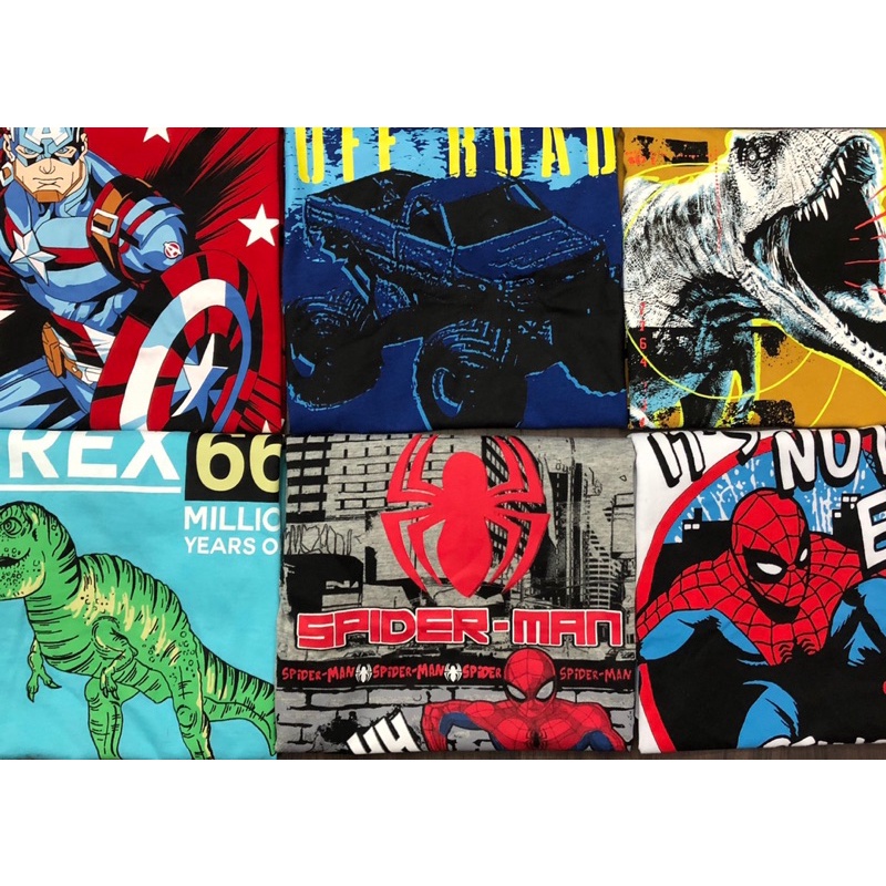 Bộ đồ thun ngắn Hè Spiderman Captain Khủng Long cho bé trai 20-50kg