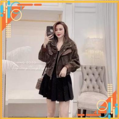 Áo Blazee Nhung Túi Ngực Màu Nâu Cúc Bấm dưới 60kg - Áo Khoác Nữ Dài Tay G0107