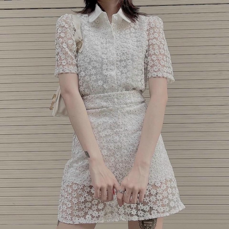 SÉT ÁO SƠ MI REN HOA + CHÂN VÁY