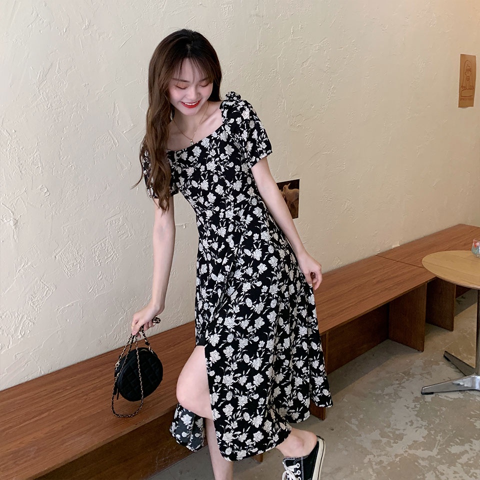 NRVP MỚI Đầm ngắn tay ôm eo phong cách Pháp cho nữ sinh