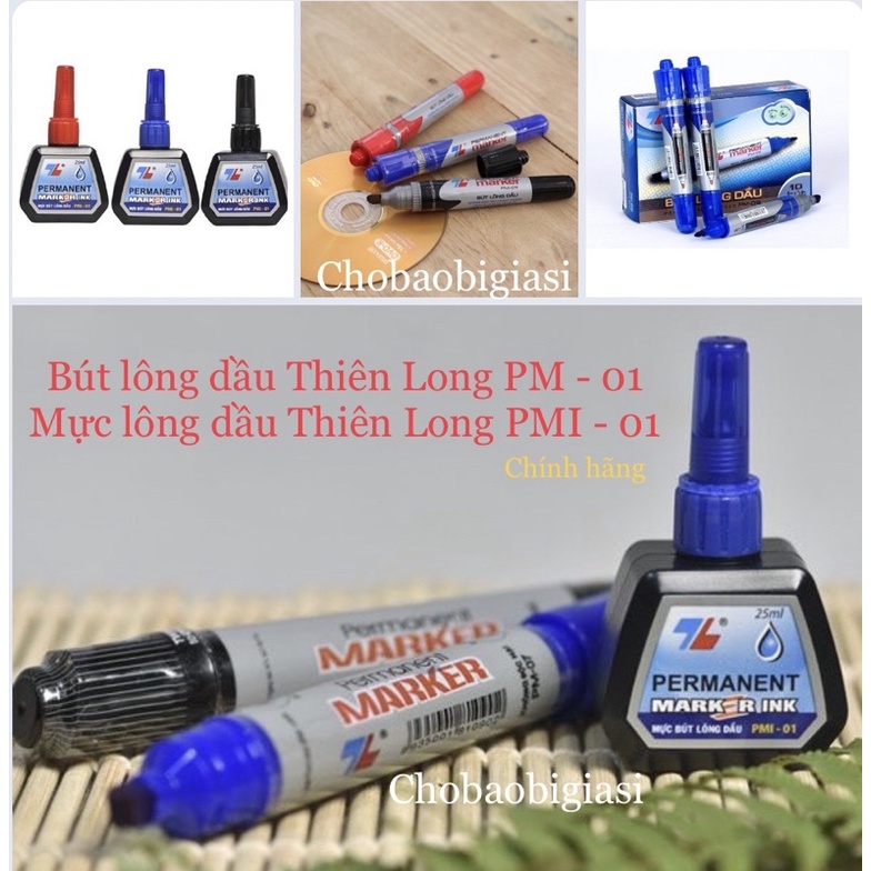 Bút lông dầu Thiên Long PM-09 có mực bom thêm, có 3 màu xanh, đỏ, đen