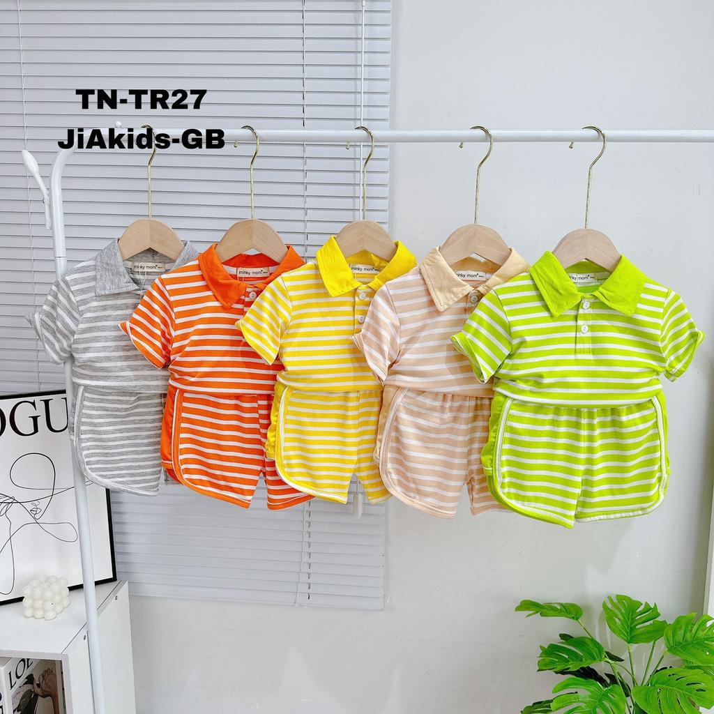 Bộ Cộc Tay THUN LẠNH MINKY MOM Áo Cổ Bẻ Nút Ngực Vải Dệt Sọc Cho Bé Đi Học Đi Chơi TN-TR27