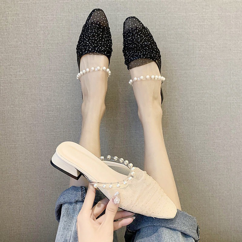 XẢ KHO (S99) Sandal mũi ren kim sa quai ngọc (mã 5566)