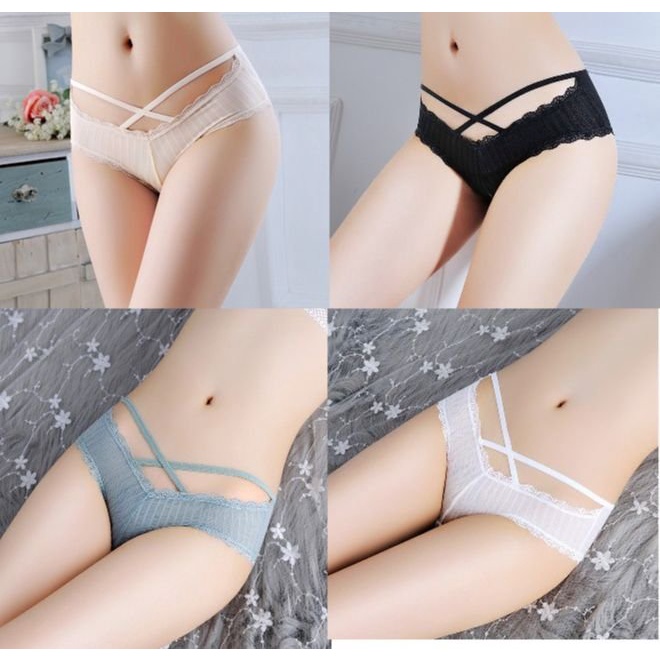 Được Chọn Màu - Quần Lót Nữ COTTON viền ren Sexy gân tăm 2 dây đan chéo quyến rũ - QL Mã 023