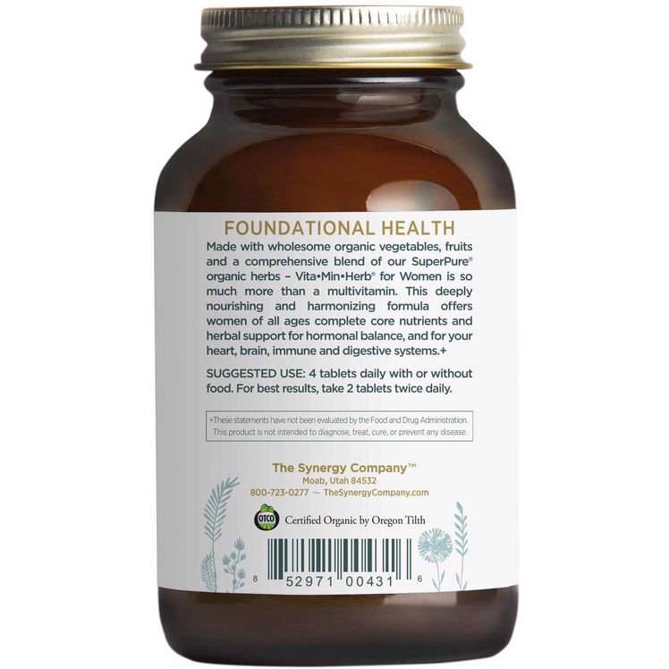 HŨ 120 VIÊN ĐA VITAMIN - THẢO MỘC ORGANIC, Non-GMO Pure Synergy Multi Vita·Min·Herb for Women (Nữ)