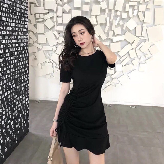 Đầm body rút dây chất thun kiểu tay ngắn đuôi cá ulzzang Hàn Quốc V15 - Peyy Clothing