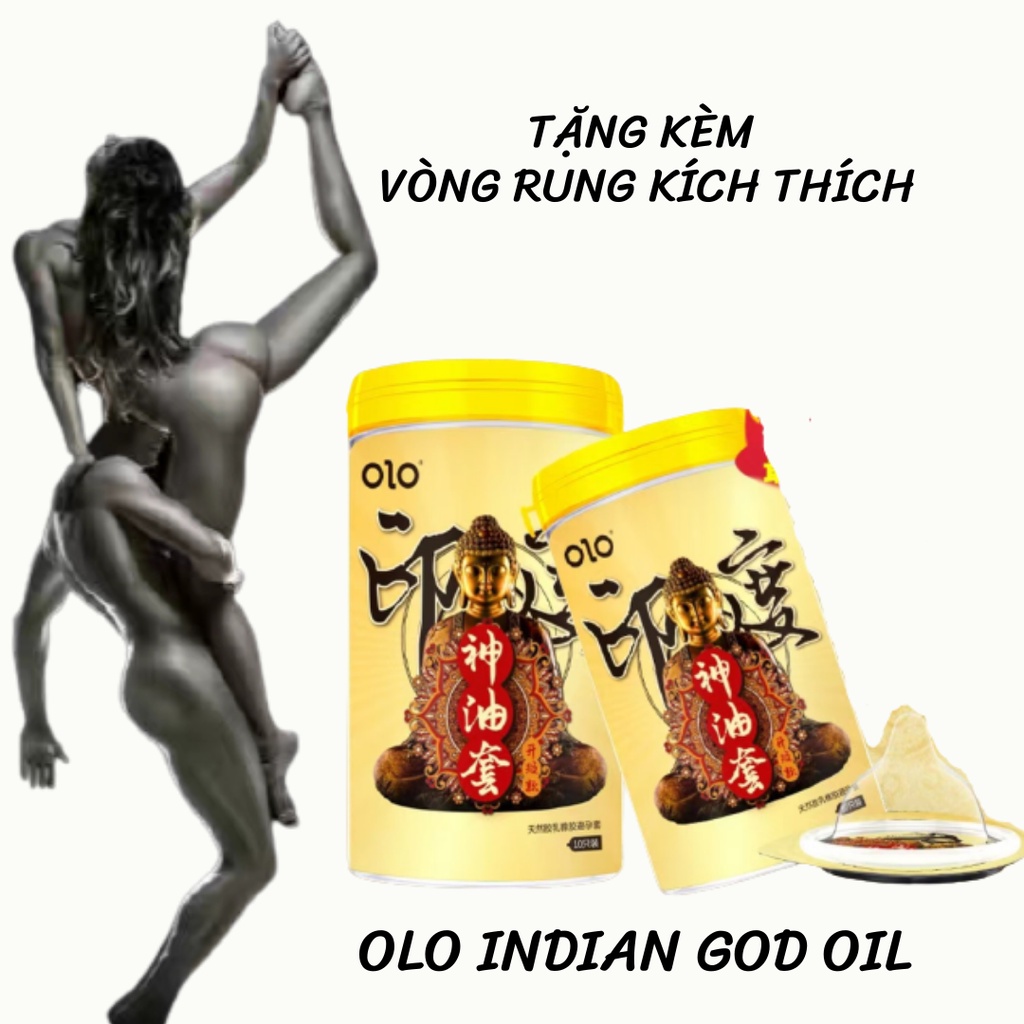 Bao cao su gai Olo Indian God Oil Siêu Mỏng 0.01mm – Hộp 10 chiếc+ Vòng rung kết hợp dầu nóng tăng khoái cảm- Genmec