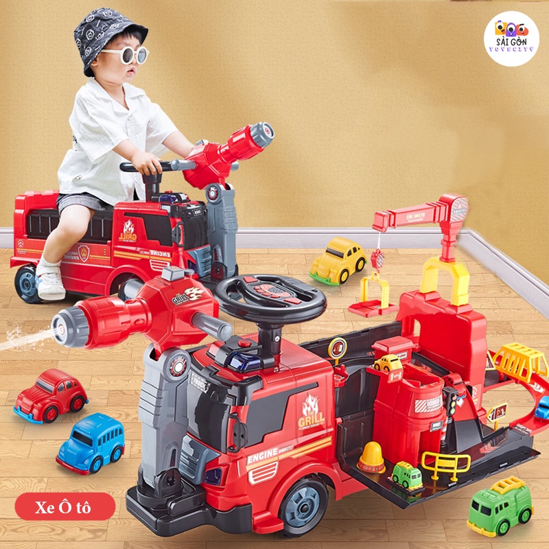 Xe Chòi Chân Cứu Hỏa Phun Nước 2 Trong 1, Xe Thăng Bằng Xe Scooter 4 Bánh Cho Bé Tập Đi Tỏa Sức Vui Chơi