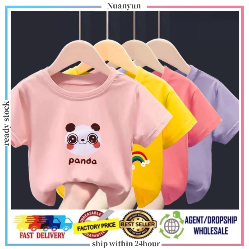 3-14Y Chinese Style Panda Print Plus Size Children's T-shirt Boys and Girls Soft Short-Sleeved Tops Spring and Summer New Round Neck Soft Kid's Tshirts