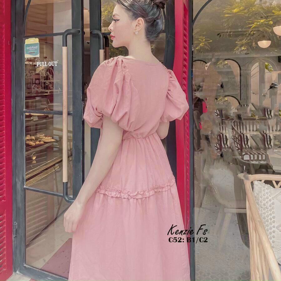 (Sale FreeShip) Đầm nữ đi chơi,thiết kế cổ vuông tay phồng dễ thương,tone màu tôn da diện đi đâu cũng xinh