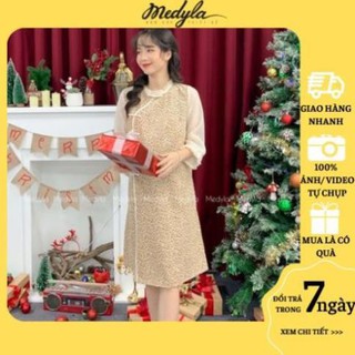 Váy bầu thiết kế cách điệu nhung lì hoa nhí tơ tay cho mẹ bầu diện tết - Đầm bầu công sở thiết kế Medyla - VS400 -lo9