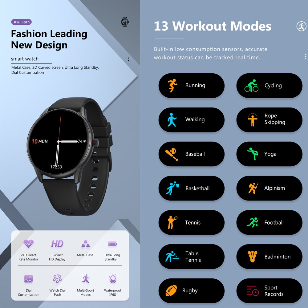 Đồng Hồ Thông Minh Kw06 Pro Kết Nối Bluetooth Chống Nước Ip68 2021 Cho Android &amp; Ios