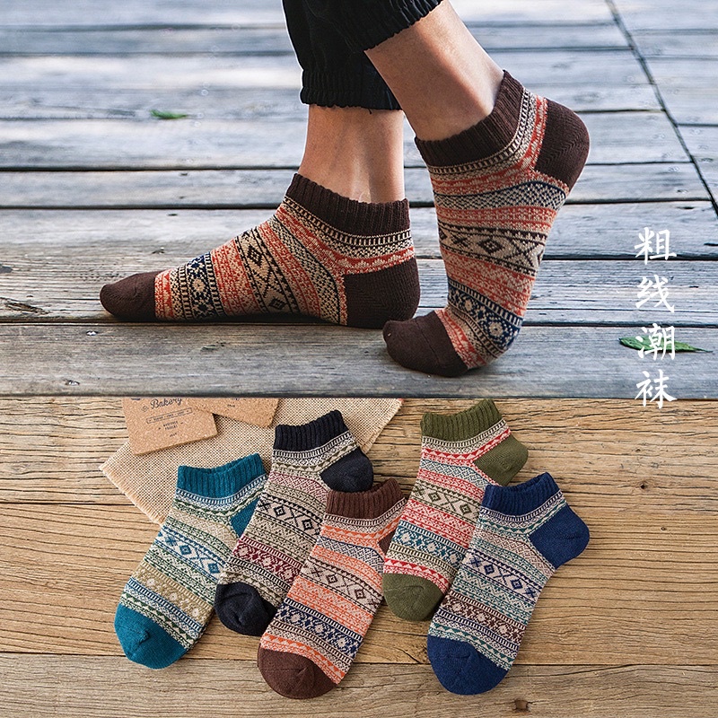 Vớ cổ ngắn nam nữ tất thổ cẩm cổ thấp cotton thời trang đẹp MONEY VN049