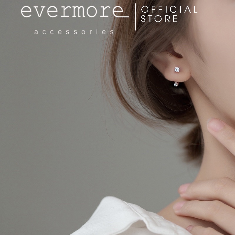 Bông tai bạc EVERMORE, hoa tai bạc ta vuông tròn Alva đính đá thanh lịch, minimalism - H059