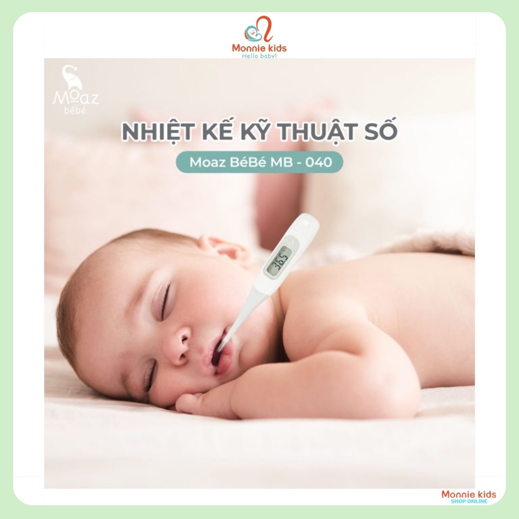 Nhiệt kế điện tử cho bé Moaz Bébé MB040, nhiệt kế đo nhiệt kẹp nách màn Led - Monnie Kids