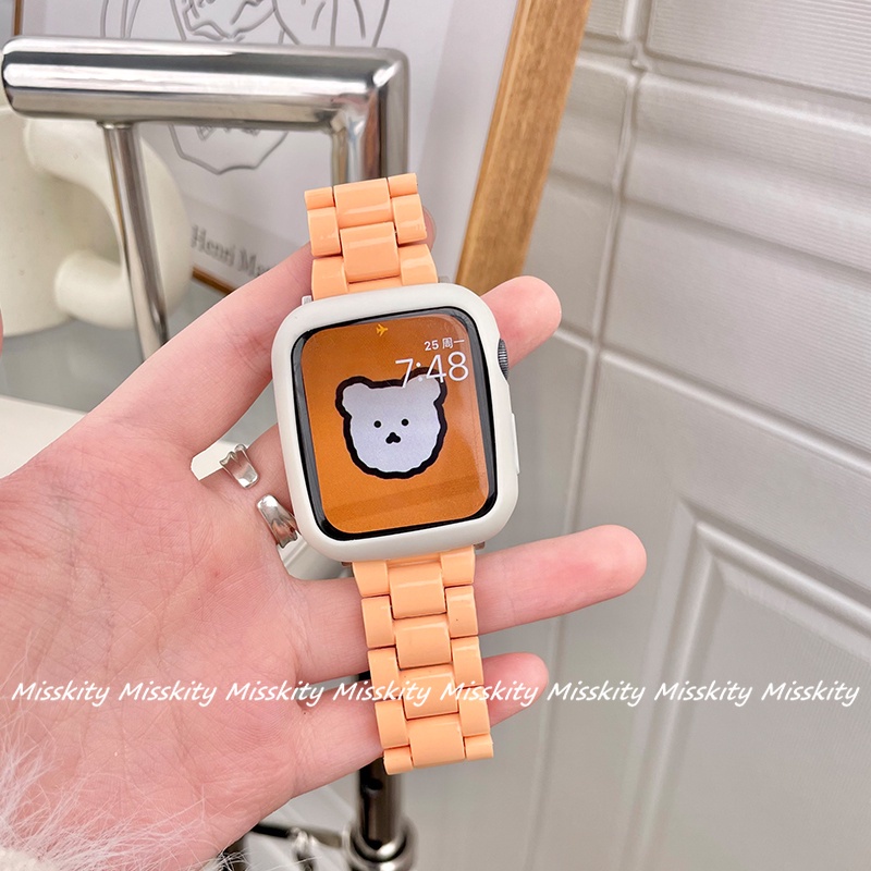 Dây Đeo Nhựa Acrylic Màu Kem Cho Đồng Hồ Thông Minh Apple Watch 41mm 45mm 44mm 40mm 7 6 5 4 3 2 1 42mm 38mm