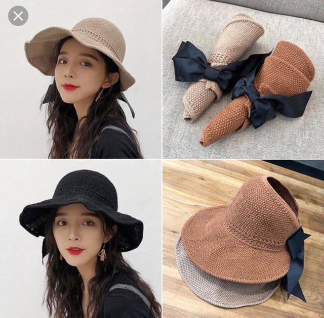 Mũ cói nơ nửa đầu phong cách hàn quốc
