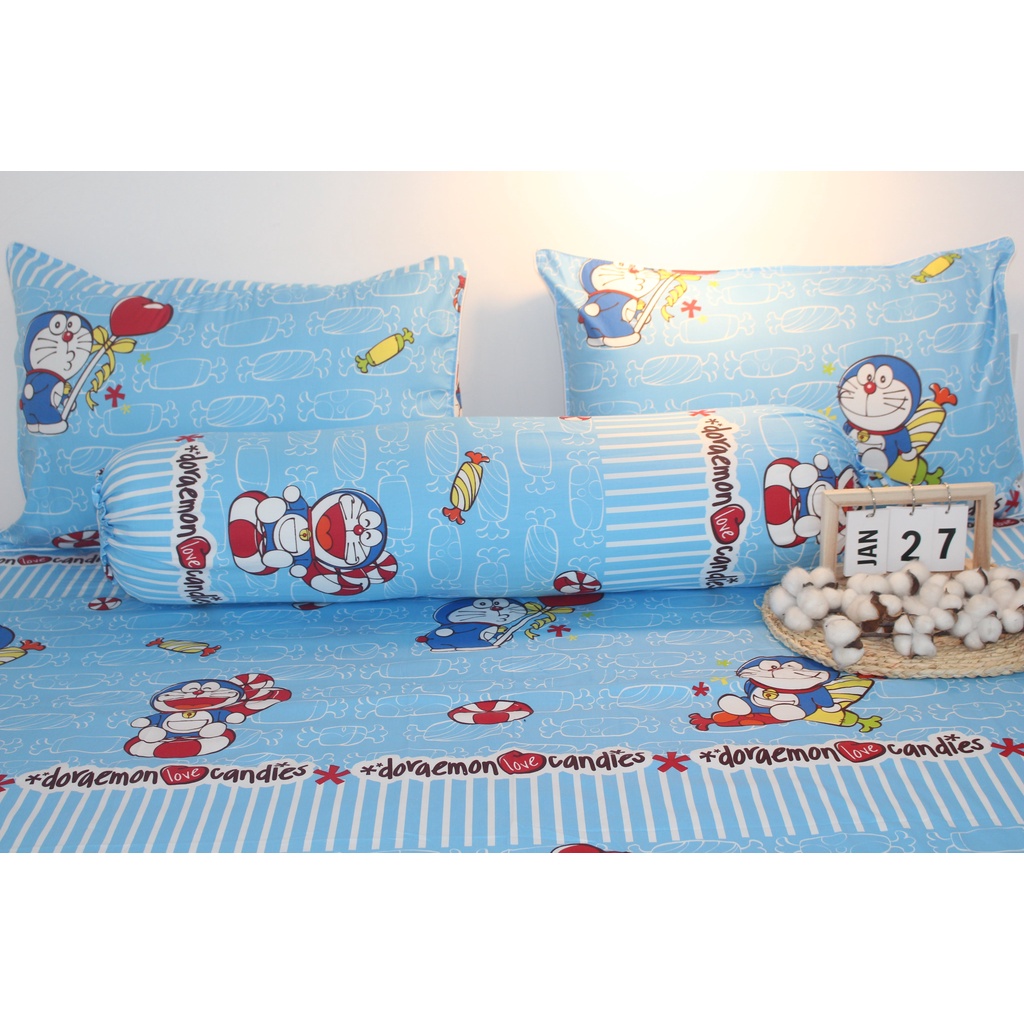 Chăn drap gối COTTON VIỆT NAM cao cấp - DORAEMON và Kẹo - vải dày dặn, mát mẻ, siêu thấm mồ hôi - NHIỀU MẪU MỚI