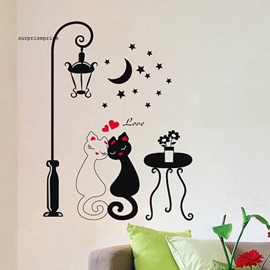Giấy dán tường in hình cặp đôi mèo đáng yêu