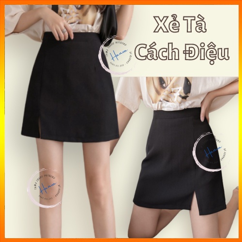 Chân Váy Chữ A Xẻ Tà Lưng Cao Ôm Dáng Chất Tuyết Mưa Dày Dặn Có Quần Bảo Hộ Trong Hanva